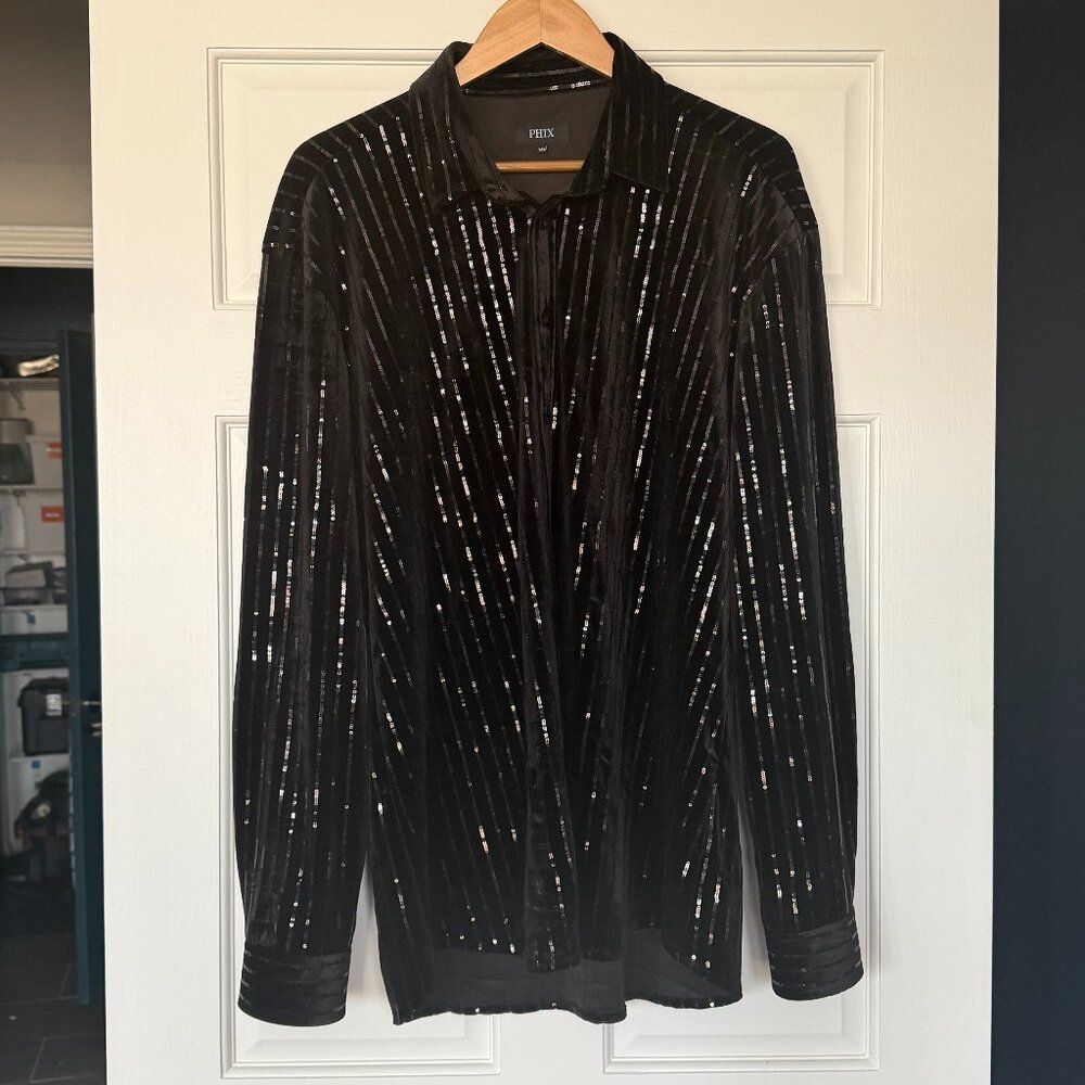 Black Velvet Sequin Pinstripe Shirt